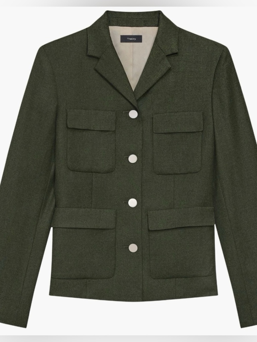 Theory Military Jacket, Size 4, Hunter Green Melange, $575 Retail - Picture 3 of 14